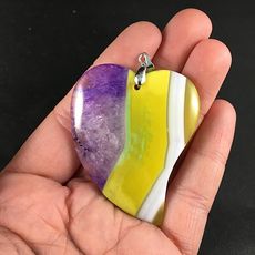Pretty Heart Shaped Yellow White and Purple Druzy Agate Stone Pendant #tV6W3mxOhEk