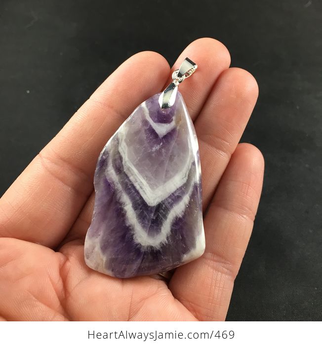 Pretty Large Purple and White Chevron Amethyst Stone Pendant - #spxKpiRrUGk-1