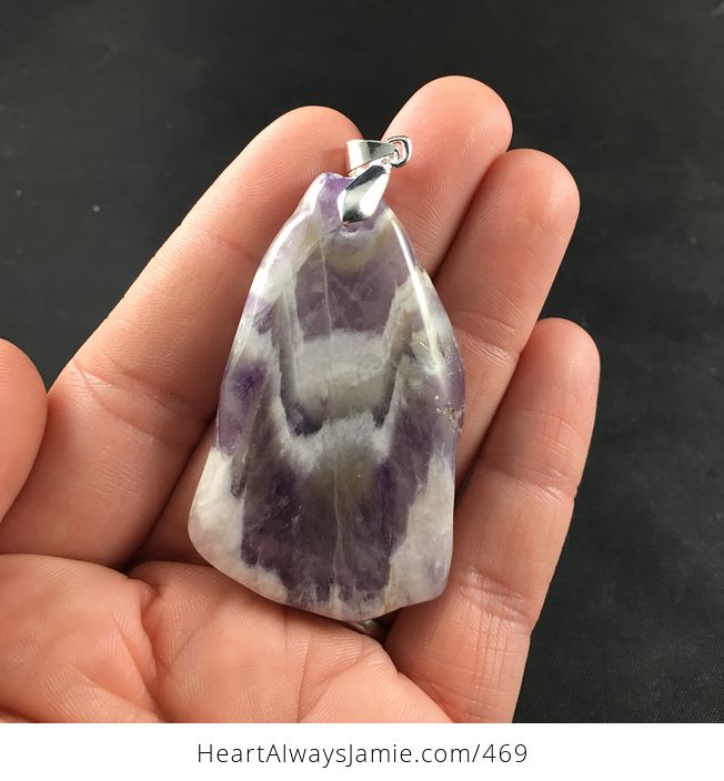 Pretty Large Purple and White Chevron Amethyst Stone Pendant Necklace - #spxKpiRrUGk-2