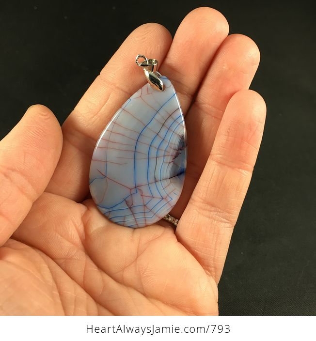 Pretty Light Blue and Red Dragon Veins Stone Agate Pendant Necklace - #xI7S9EZoBnY-2