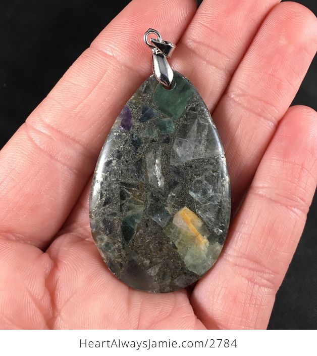 Pretty Matrix Pyrite with Yellow Green and Purple Fluorite Stone Pendant Necklace - #3dRfqVhbDug-1