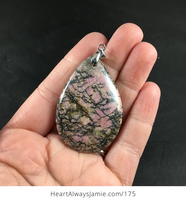Pretty Pink and Black Rhodonite Stone Agate Pendant Necklace - #AMqcI4fcAw4-2