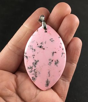 Pretty Pink and Black Speckled Color Treated Dendrite Opal Stone Pendant #oACMXS7sLOk