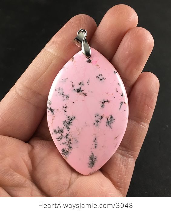 Pretty Pink and Black Speckled Color Treated Dendrite Opal Stone Pendant - #oACMXS7sLOk-1