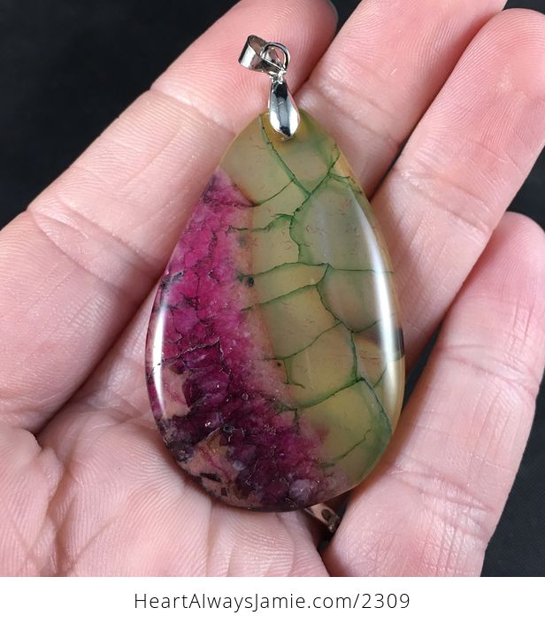 Pretty Purple and Semi Transparent Green Dragon Veins Drusy Agate Stone Pendant Necklace - #WPqm0r2VLMU-1