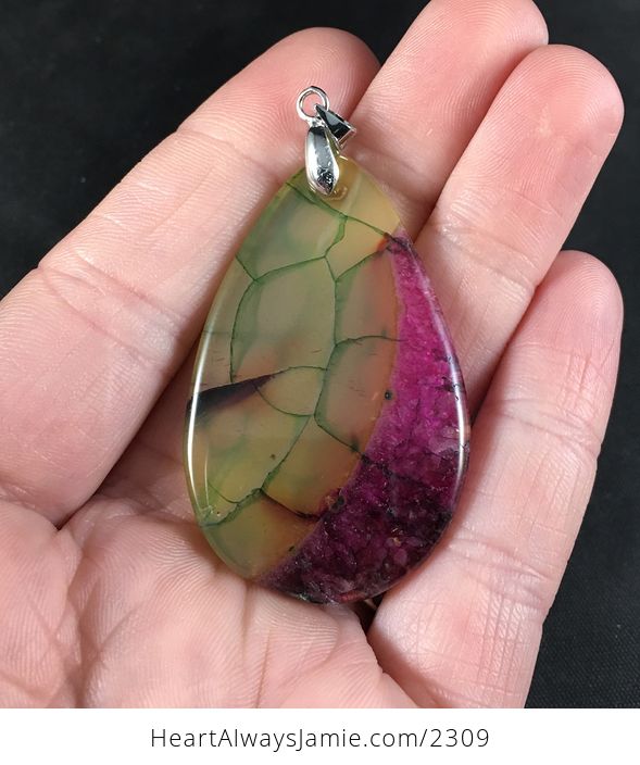 Pretty Purple and Semi Transparent Green Dragon Veins Drusy Agate Stone Pendant Necklace - #WPqm0r2VLMU-2