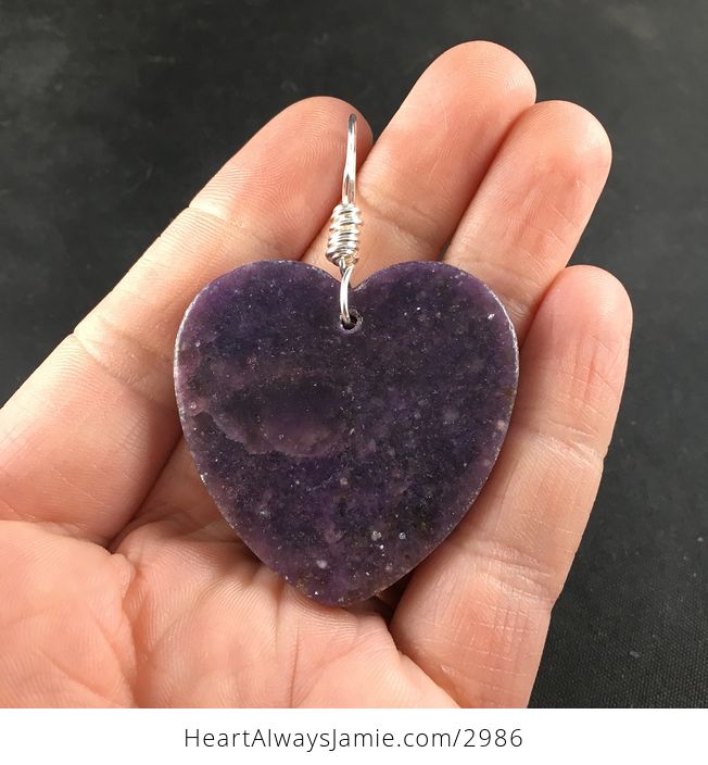 Pretty Purple Galaxy like Heart Shaped Lepidolite Stone Pendant Necklace - #z7sl7kwJVLg-2
