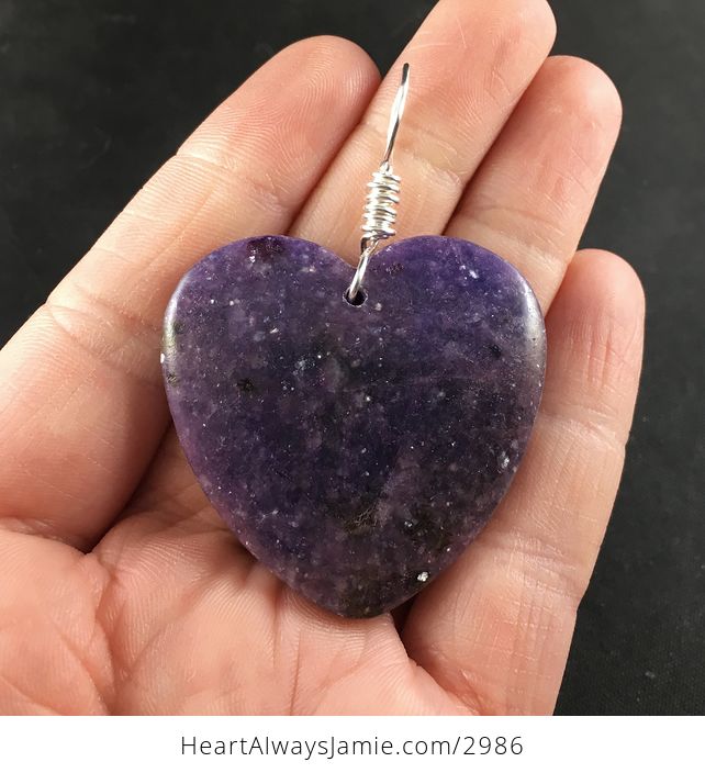 Pretty Purple Galaxy like Heart Shaped Lepidolite Stone Pendant Necklace - #z7sl7kwJVLg-1