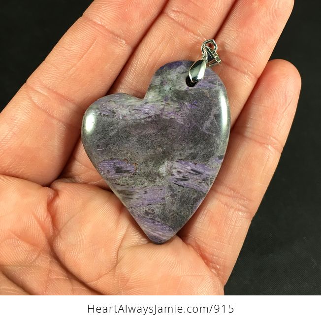 Pretty Purple Heart Shaped Nipomo Coral Fossil Stone Pendant - #lZIweHODYmg-1