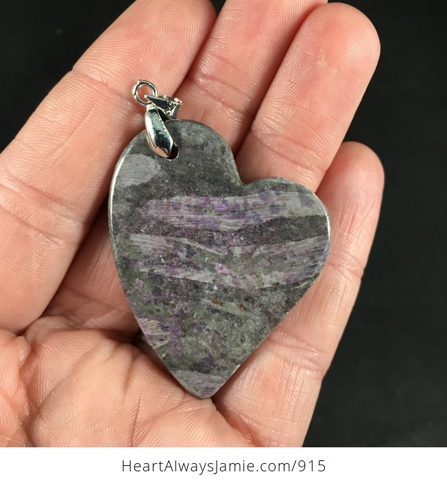 Pretty Purple Heart Shaped Nipomo Coral Fossil Stone Pendant Necklace - #lZIweHODYmg-2