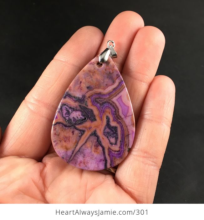 Pretty Purple Pink and Orange Crazy Lace Agate Stone Pendant Necklace - #pmGyeix7Go4-2