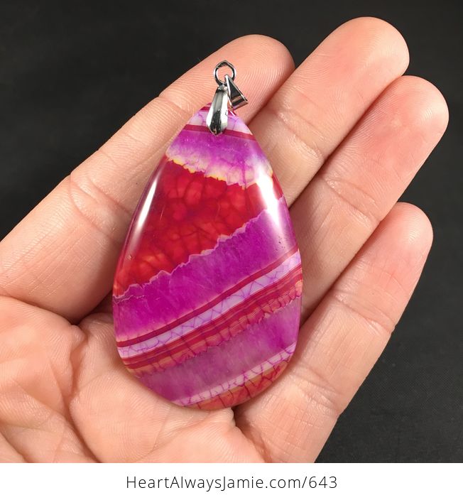 Pretty Red and Pink Dragon Veins Druzy Stone Agate Pendant - #ZClzGsIHgYA-1