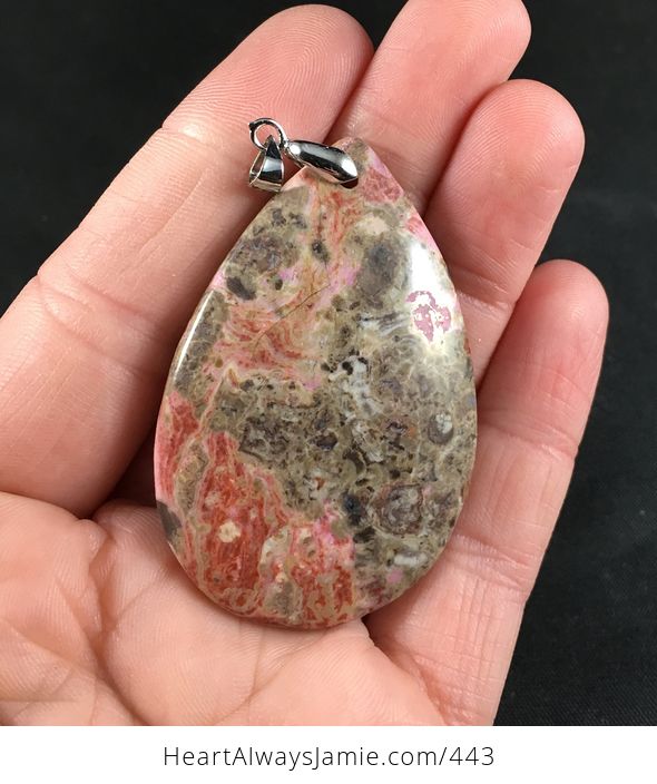 Pretty Red Pink and Brown Crazy Lace Stone Agate Pendant - #9M7g4khoPbc-1