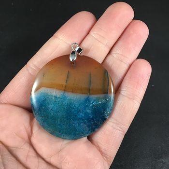 Pretty Round 34sunset over the Ocean34 Orange and Blue Druzy Stone Agate Pendant #lV2tpeYf3Yk