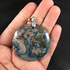 Pretty Round Blue and Pastel Pink Crazy Lace Stone Agate Pendant #MSeLsaNA86k