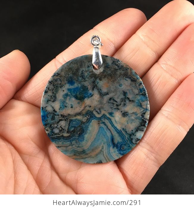 Pretty Round Blue and Pastel Pink Crazy Lace Stone Agate Pendant Necklace - #MSeLsaNA86k-2