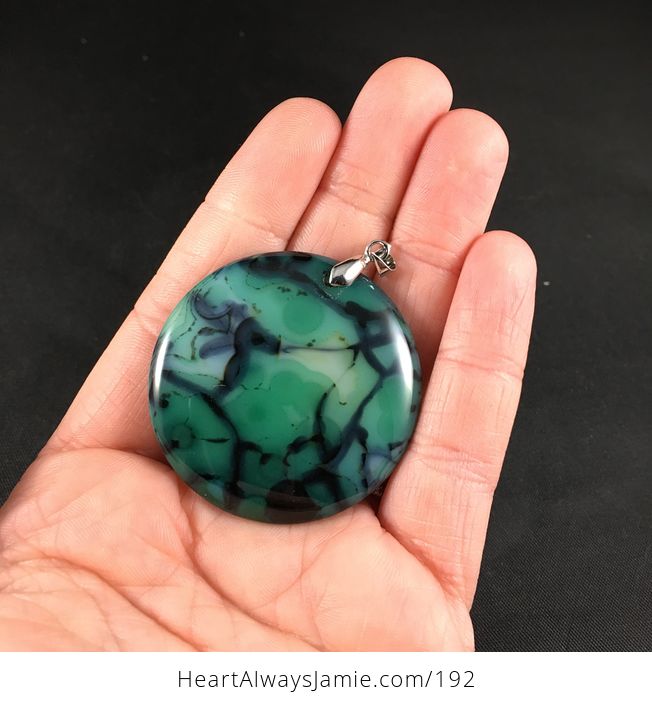 Pretty Round Green Black Dragon Veins Stone Agate Pendant - #Zaq7Np5MjNo-1