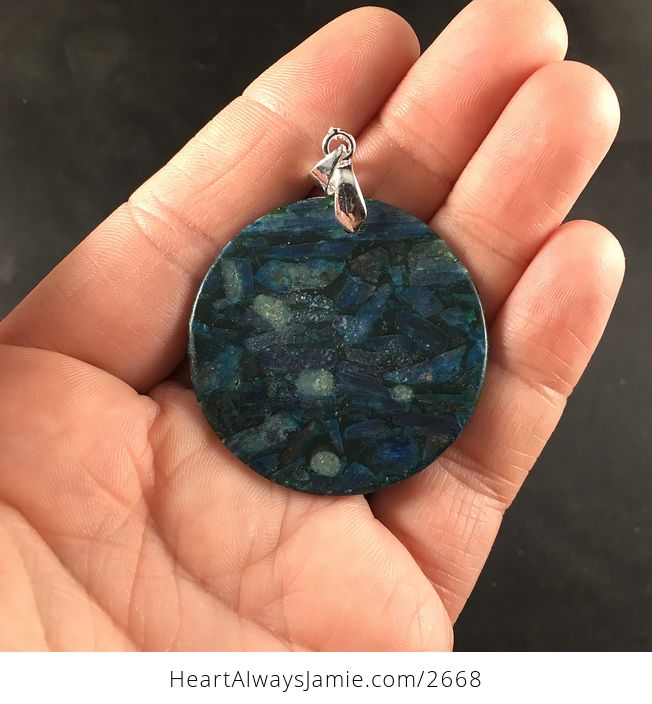Pretty Round Kyanite Stone Pendant Necklace - #DDQiU1aBgow-3