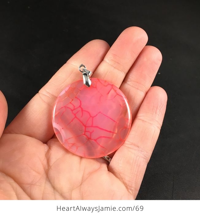 Pretty Round Pink Semi Transparent Dragon Veins Stone Agate Pendant Necklace - #KYR8Z8vyYfk-2