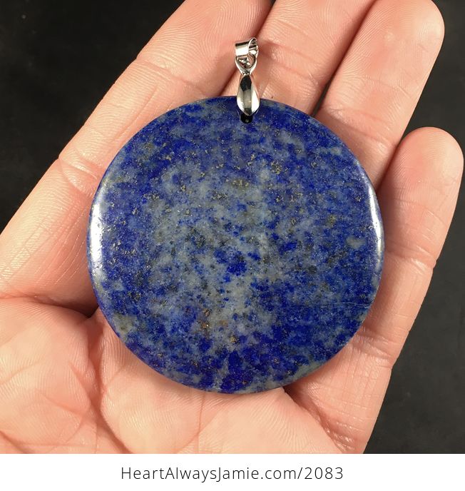 Pretty Round Sparkly Gray and Blue Lapis Lazuli Stone Pendant - #igiCvLWJdbg-1