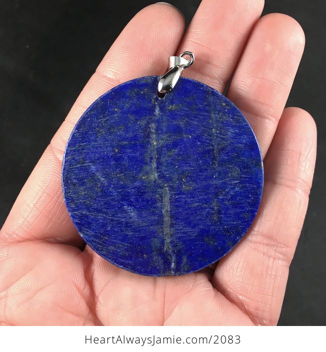 Pretty Round Sparkly Gray and Blue Lapis Lazuli Stone Pendant Necklace - #igiCvLWJdbg-2