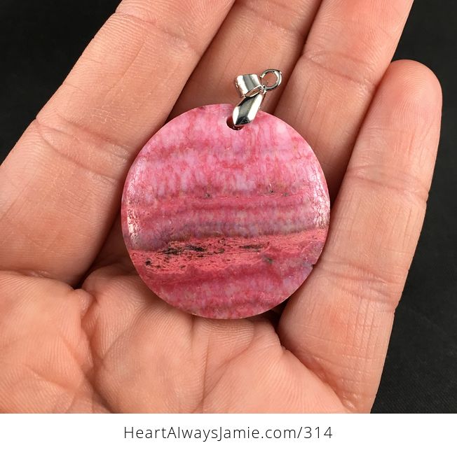 Pretty Round Textured Pink Argentina Rhodochrosite Stone Pendant - #ukgWtFqyuWA-1