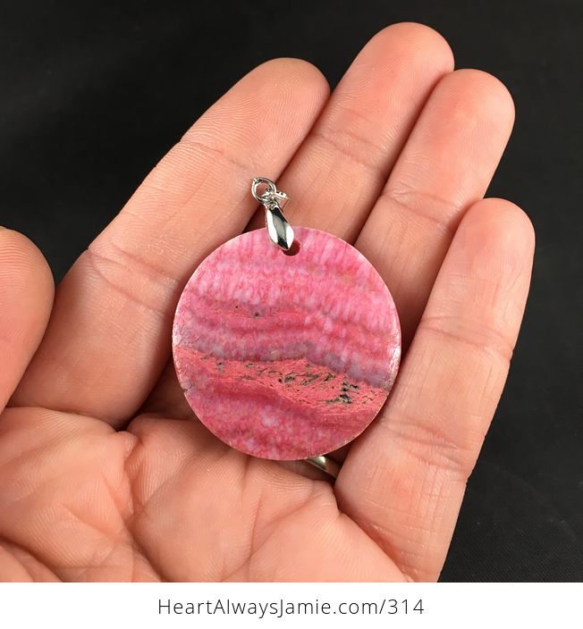Pretty Round Textured Pink Argentina Rhodochrosite Stone Pendant Necklace - #ukgWtFqyuWA-2