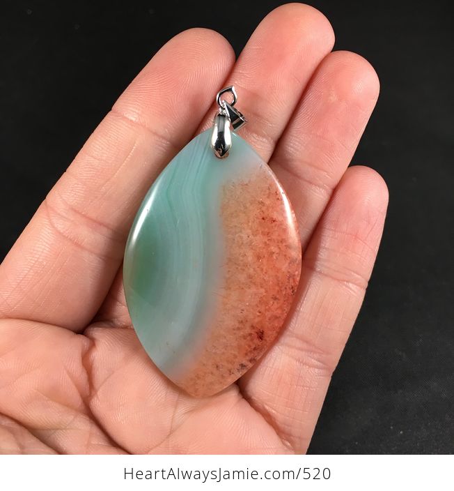 Pretty Sea Green and Pastel and Salmon Pink Druzy Stone Agate Pendant - #GDMffzWeusE-1