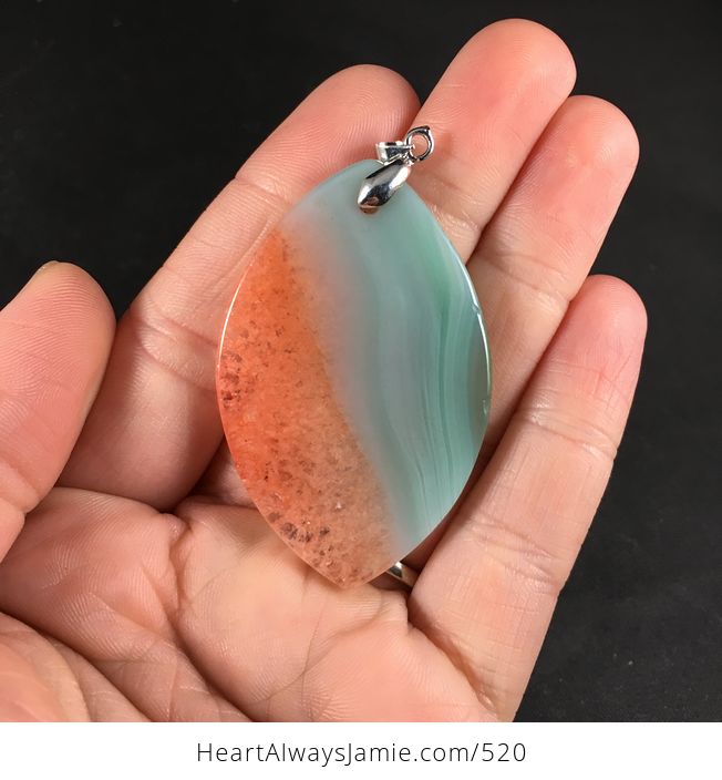 Pretty Sea Green and Pastel and Salmon Pink Druzy Stone Agate Pendant Necklace - #GDMffzWeusE-2