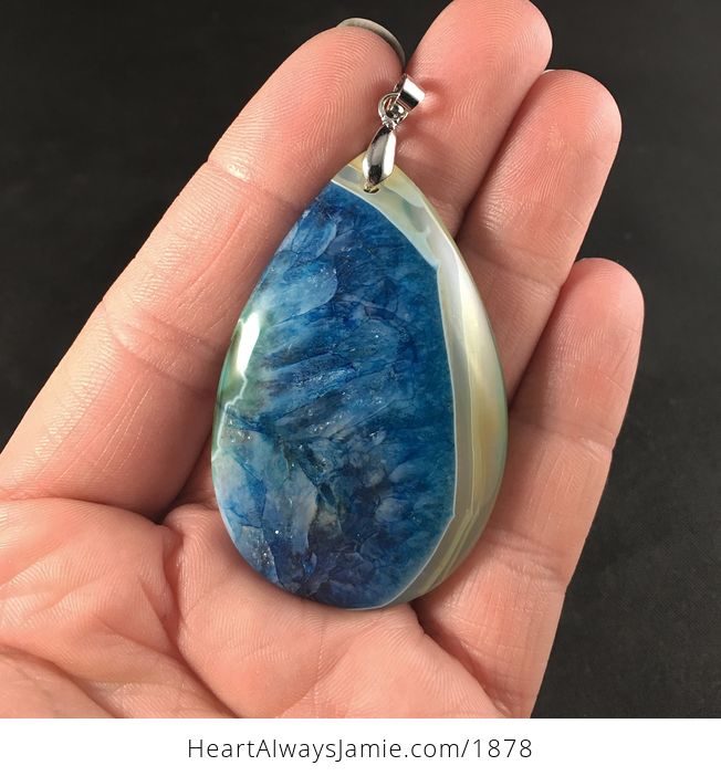 Pretty Semi Transparent Beige Green and Blue Druzy Stone Pendant - #deI7X6X0xnc-1