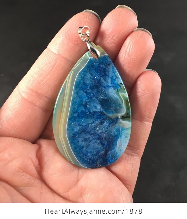 Pretty Semi Transparent Beige Green and Blue Druzy Stone Pendant Necklace - #deI7X6X0xnc-2