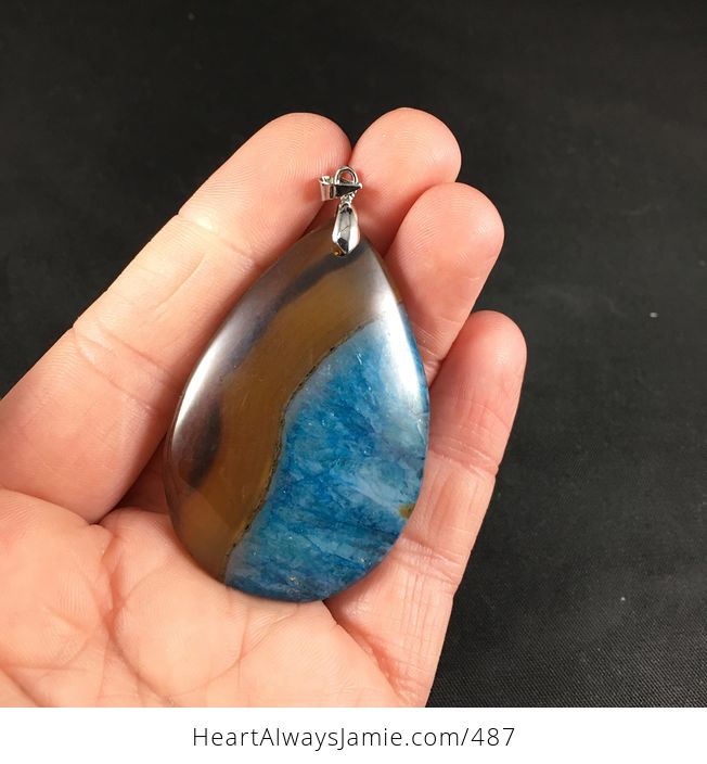 Pretty Semi Transparent Brown and Blue Druzy Stone Agate Pendant - #VoQCssPjEKE-1