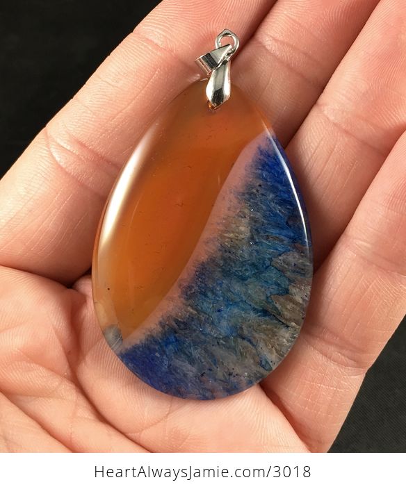 Pretty Semi Transparent Orange and Blue Druzy Agate Stone Pendant - #gkoLmL9tels-1