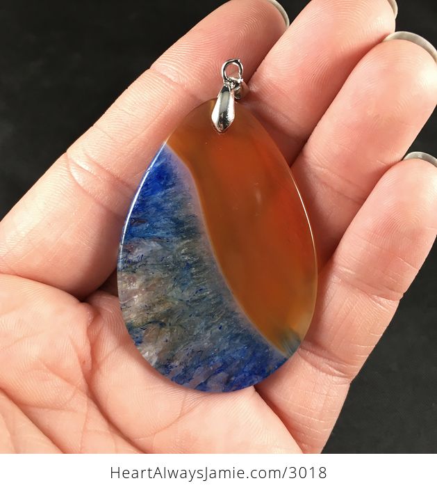 Pretty Semi Transparent Orange and Blue Druzy Agate Stone Pendant Necklace - #gkoLmL9tels-2