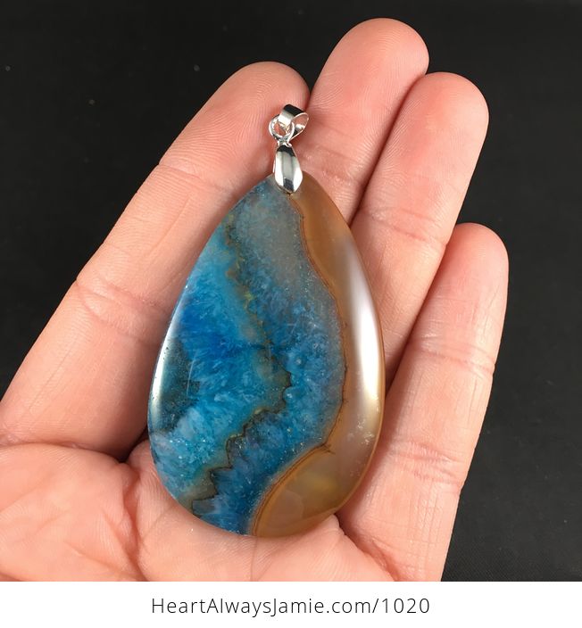 Pretty Semi Transparent Orange and Blue Druzy Stone Agate Pendant - #bOS5dM0QxUQ-1