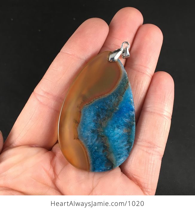 Pretty Semi Transparent Orange and Blue Druzy Stone Agate Pendant Necklace - #bOS5dM0QxUQ-2