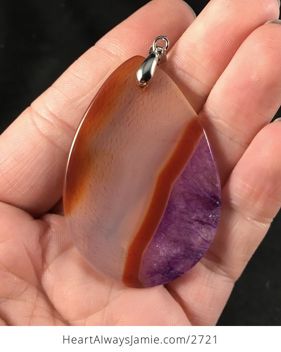 Pretty Semi Transparent Orange and Purple Druzy Stone Pendant Necklace - #AQRNCWM7Bnc-2
