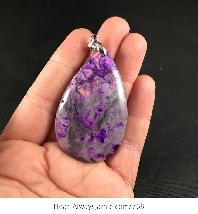 Pretty Stunning Purple and Gray Crazy Lace Stone Agate Pendant - #qO9TwPcR3Iw-1
