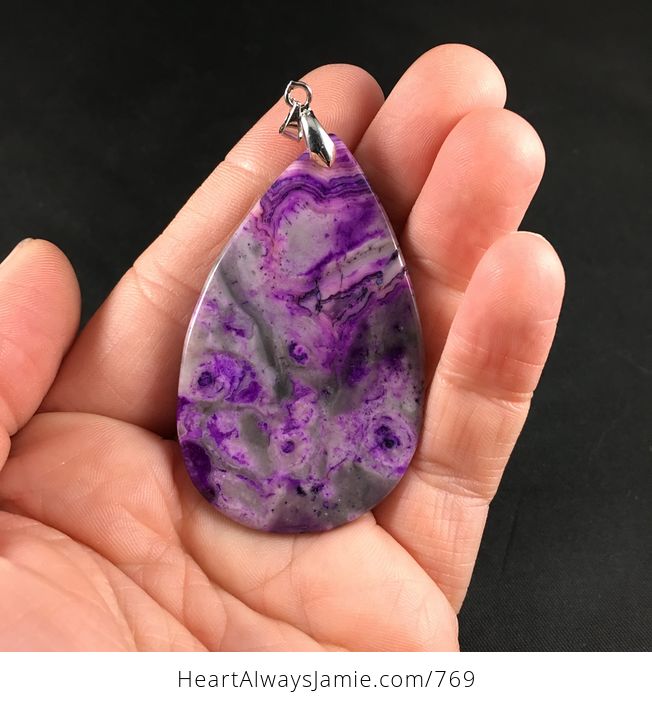 Pretty Stunning Purple and Gray Crazy Lace Stone Agate Pendant Necklace - #qO9TwPcR3Iw-2