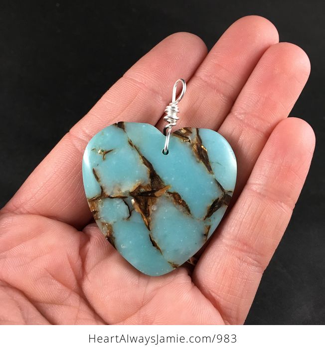 Pretty Synthetic Blue Stone and Copper Bornite Heart Shaped Pendant - #qQAfmDDik1M-1