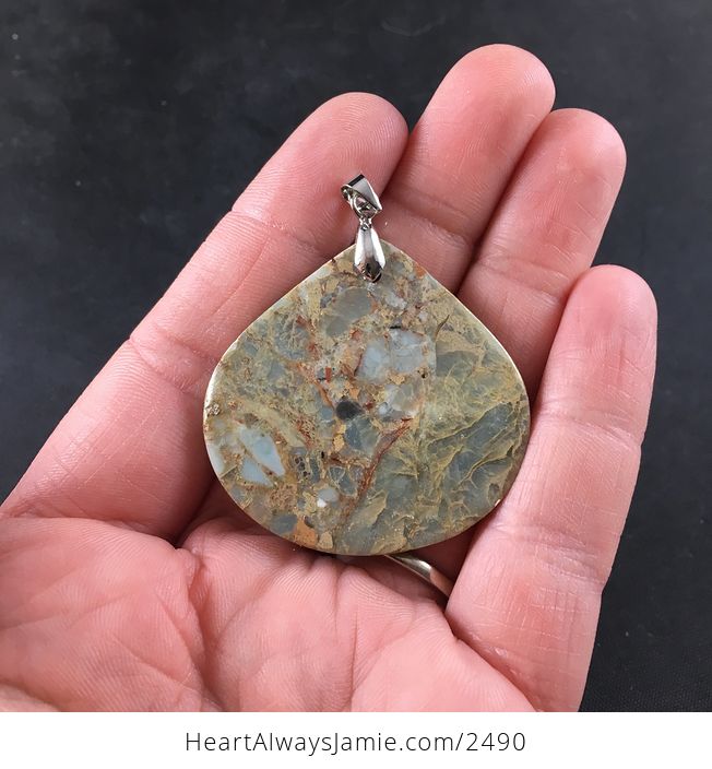 Pretty Tan and Blue Snakeskin Jasper Stone Pendant Necklace - #f7XcZnnfvFU-2