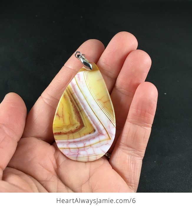 Pretty White Pink and Yellow Dragon Veins Stone Agate Pendant Necklace - #nxw5GykJiOs-2