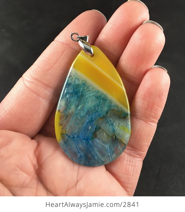 Pretty Yellow and Blue Drusy Stone Pendant Necklace - #W1ljRvqwS2o-2