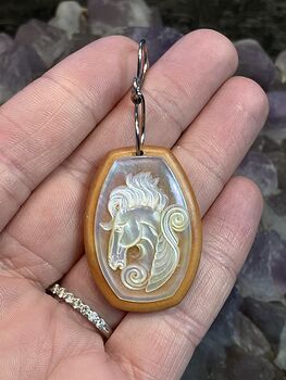 Profiled Pegasus Horse Mother of Pearl Mop Carved Shell Jewelry Pendant #MPKMmdZ2nX0