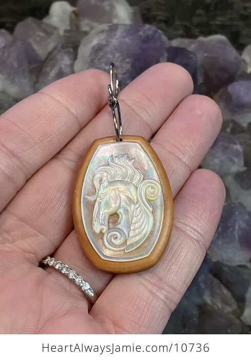 Profiled Pegasus Horse Mother of Pearl Mop Carved Shell Jewelry Pendant - #MPKMmdZ2nX0-2