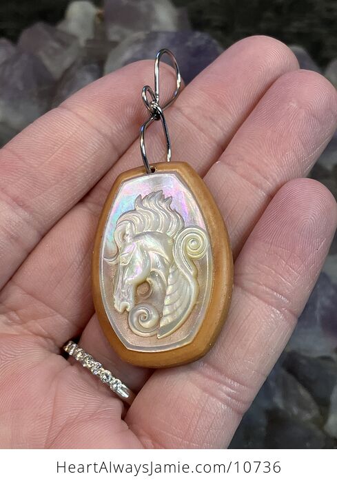 Profiled Pegasus Horse Mother of Pearl Mop Carved Shell Jewelry Pendant - #MPKMmdZ2nX0-4