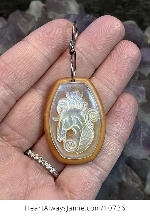 Profiled Pegasus Horse Mother of Pearl Mop Carved Shell Jewelry Pendant - #MPKMmdZ2nX0-1