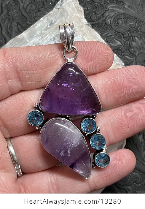 Purple Amethyst and Blue Topaz Pendant Stone Crystal Jewelry - #fpO6hyrMJbs-1