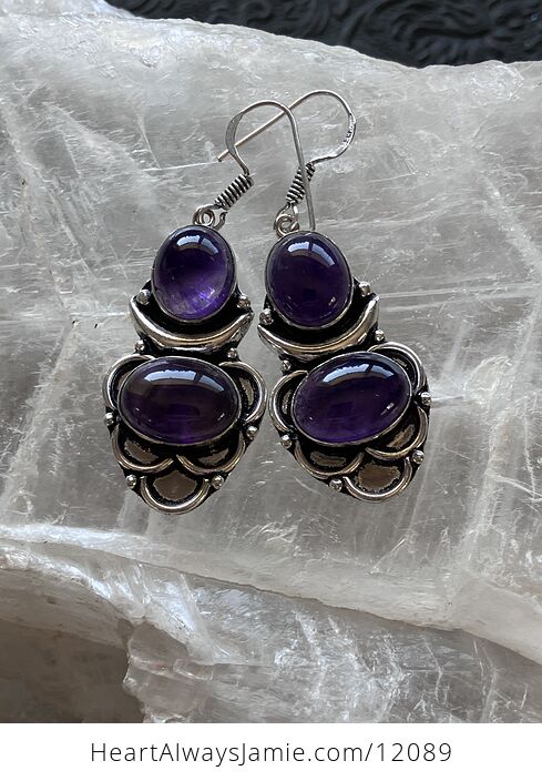 Purple Amethyst Witchy Crescent Moon Lunar Stone Crystal Jewelry Earrings - #zAetmFUTu8o-3