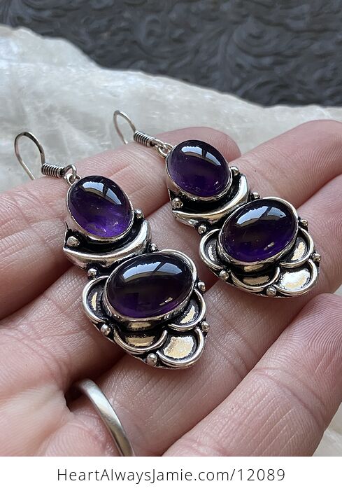 Purple Amethyst Witchy Crescent Moon Lunar Stone Crystal Jewelry Earrings - #zAetmFUTu8o-1